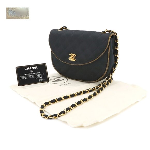 CHANEL Chain Shoulder Bag Satin Black Vintage Purse 90271269 - Picture 1 of 12